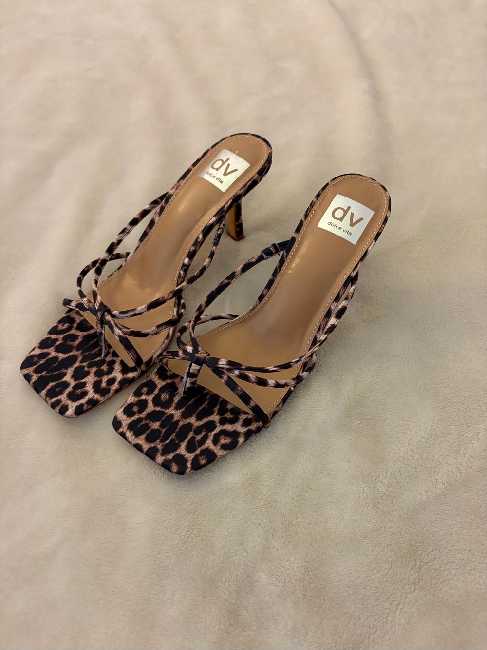 DV by Dolce Vita Leopard Print Strappy Mule Heels - Brown/Black